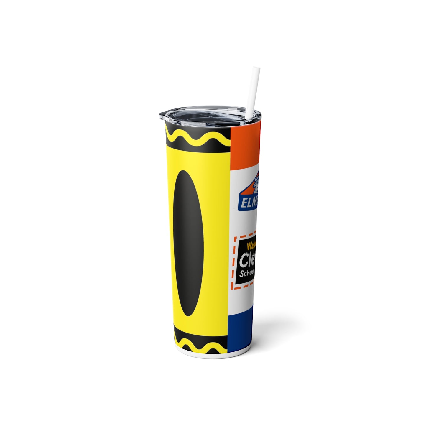 Teacher School Supply - Yellow Skinny Steel Tumbler with Straw, 20oz