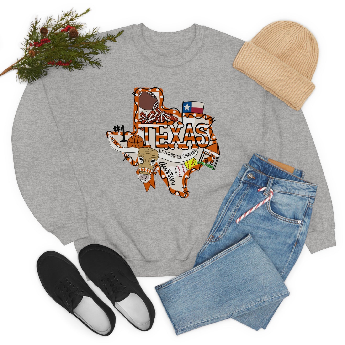 UT Hook Em Austin Texas Longhorn Football Unisex Heavy Blend Crewneck Sweatshirt