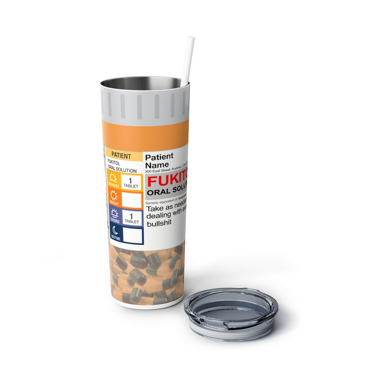 Fukitol Prescription Skinny Steel Tumbler with Straw, 20oz