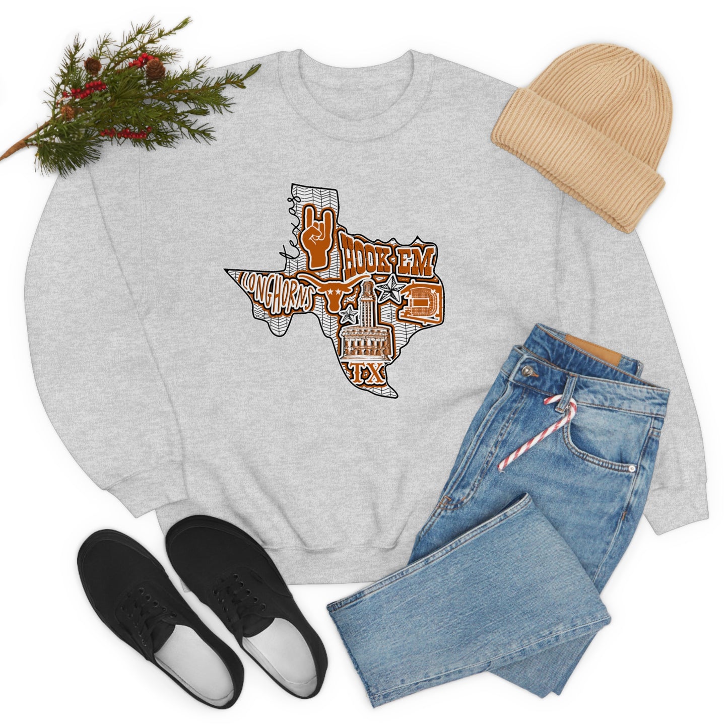 UT Hook Em Austin Texas Longhorn Football Unisex Heavy Blend Crewneck Sweatshirt