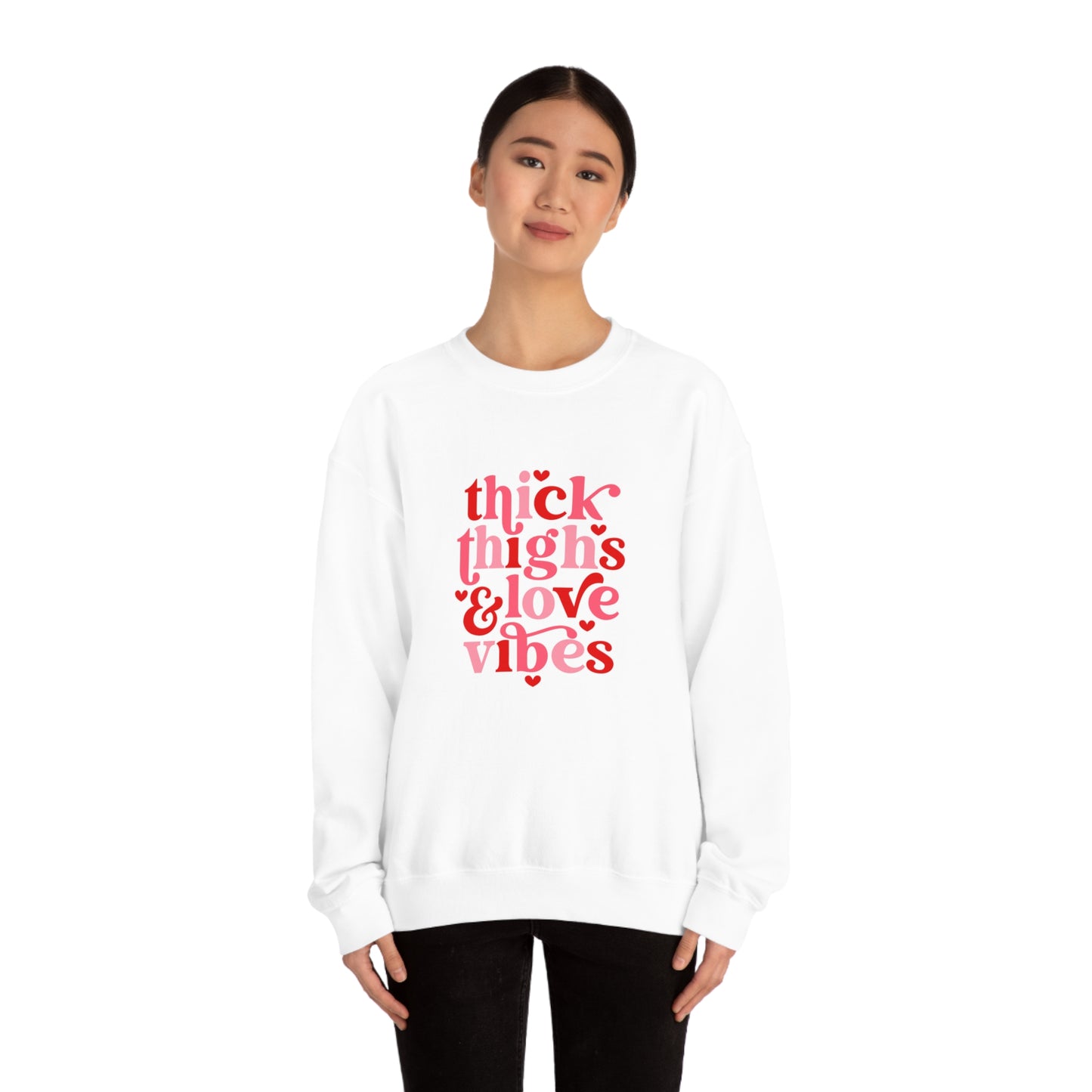 Thick Thighs Love Vibes Valentines Day Unisex Heavy Blend Crewneck Sweatshirt