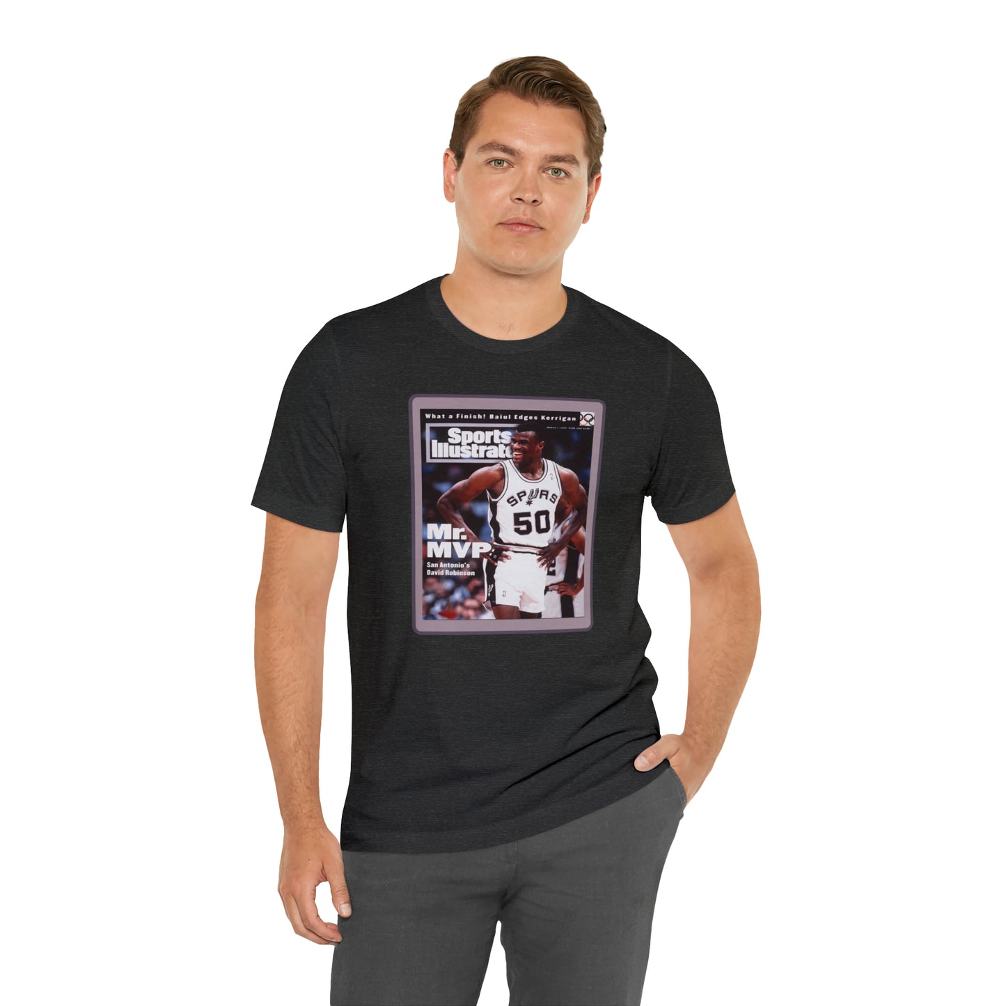 90s Throwback Spurs Basketball David Robinson Sports Illustrated Unisex Jersey Short Sleeve Tee