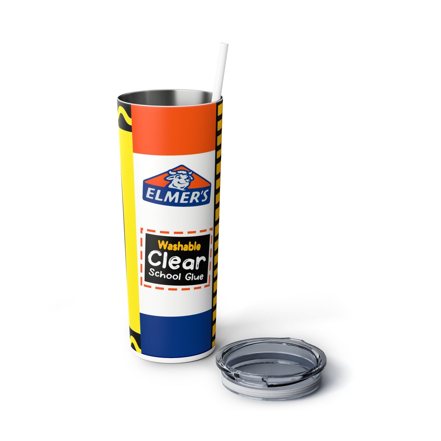 Teacher School Supply - Yellow Skinny Steel Tumbler with Straw, 20oz