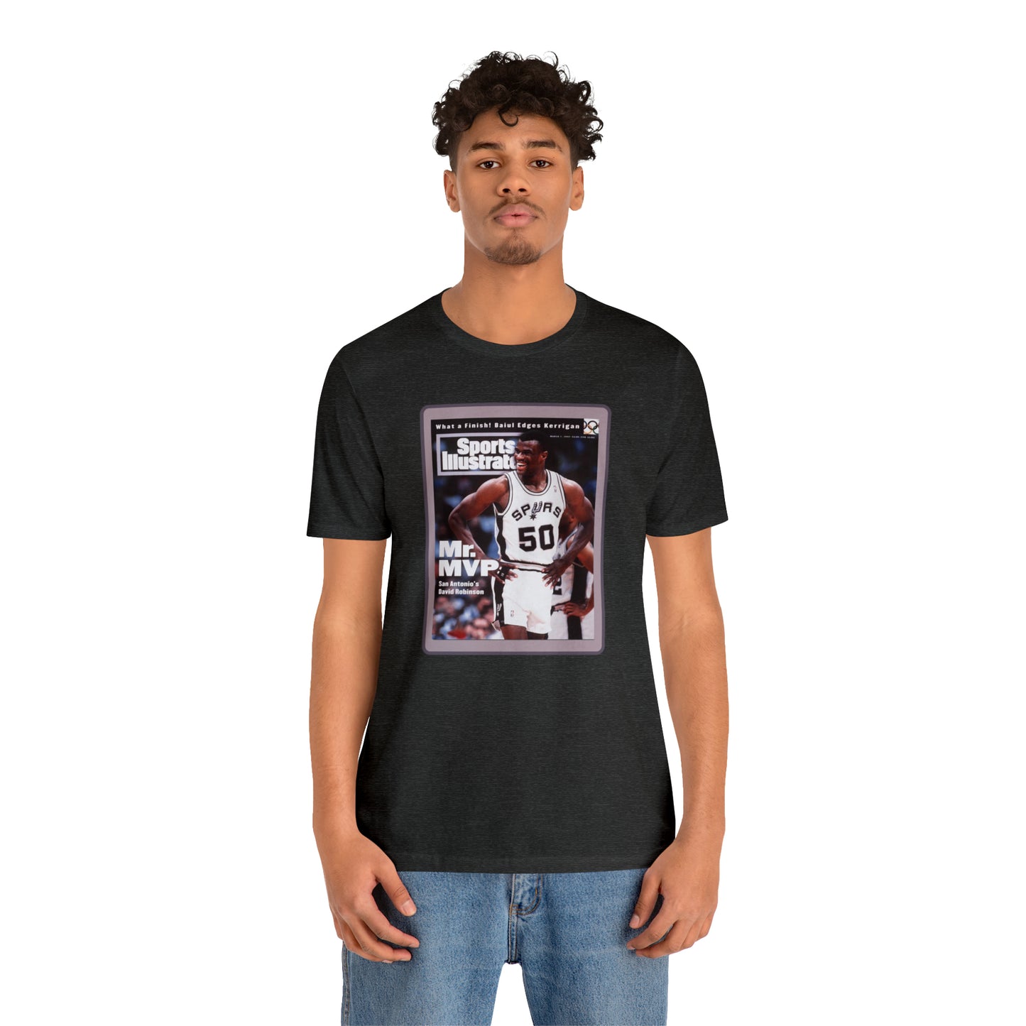 90s Throwback Spurs Basketball David Robinson Sports Illustrated Unisex Jersey Short Sleeve Tee