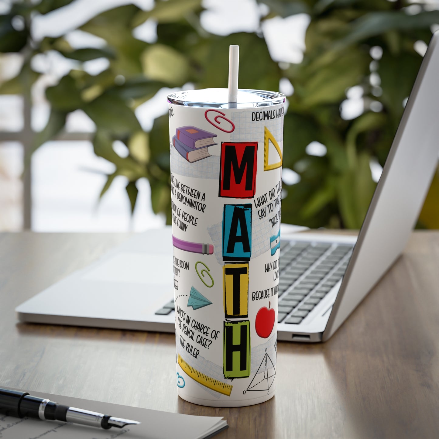 Math Teacher Skinny Steel Tumbler with Straw, 20oz