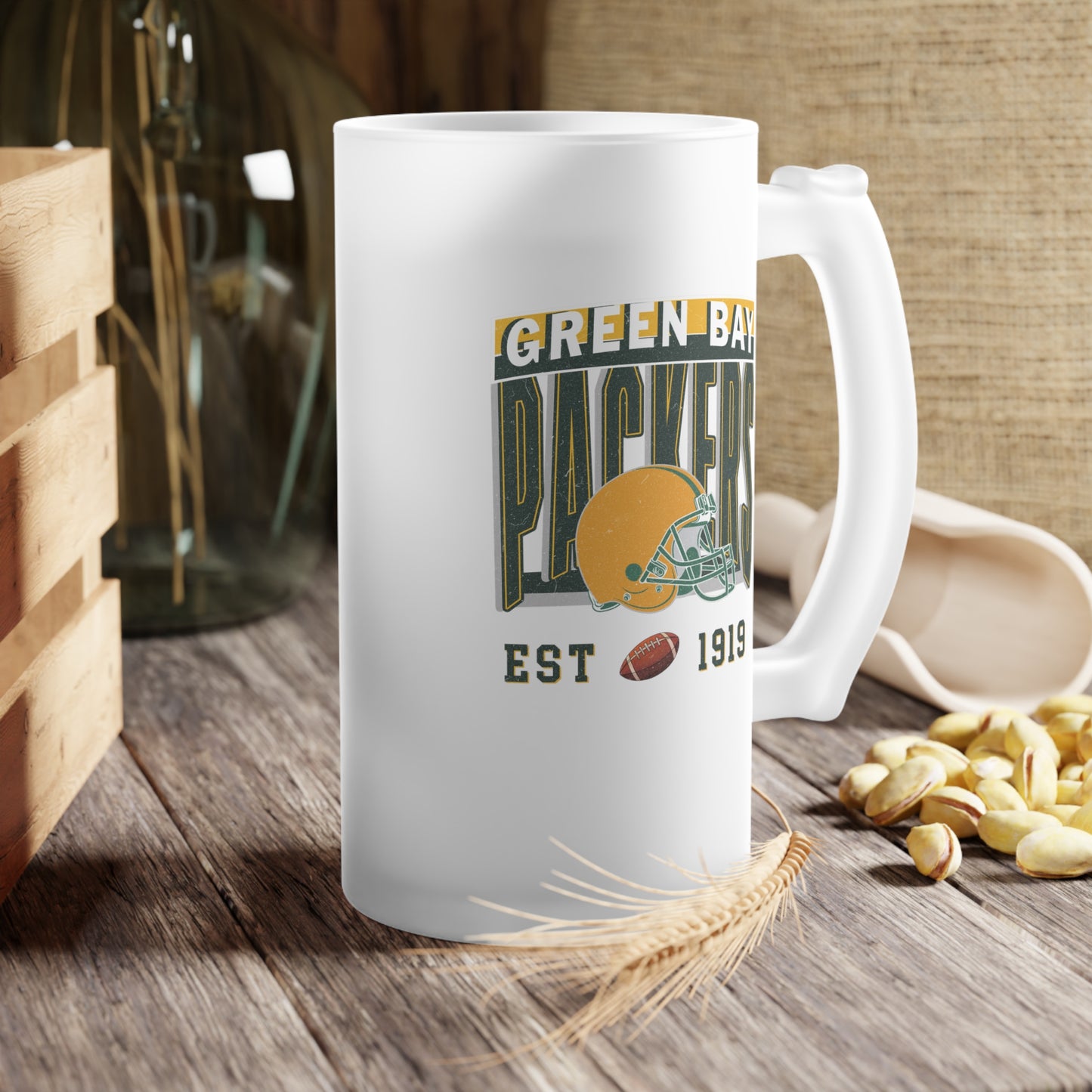 Greenbay Football Frosted Glass Beer Mug