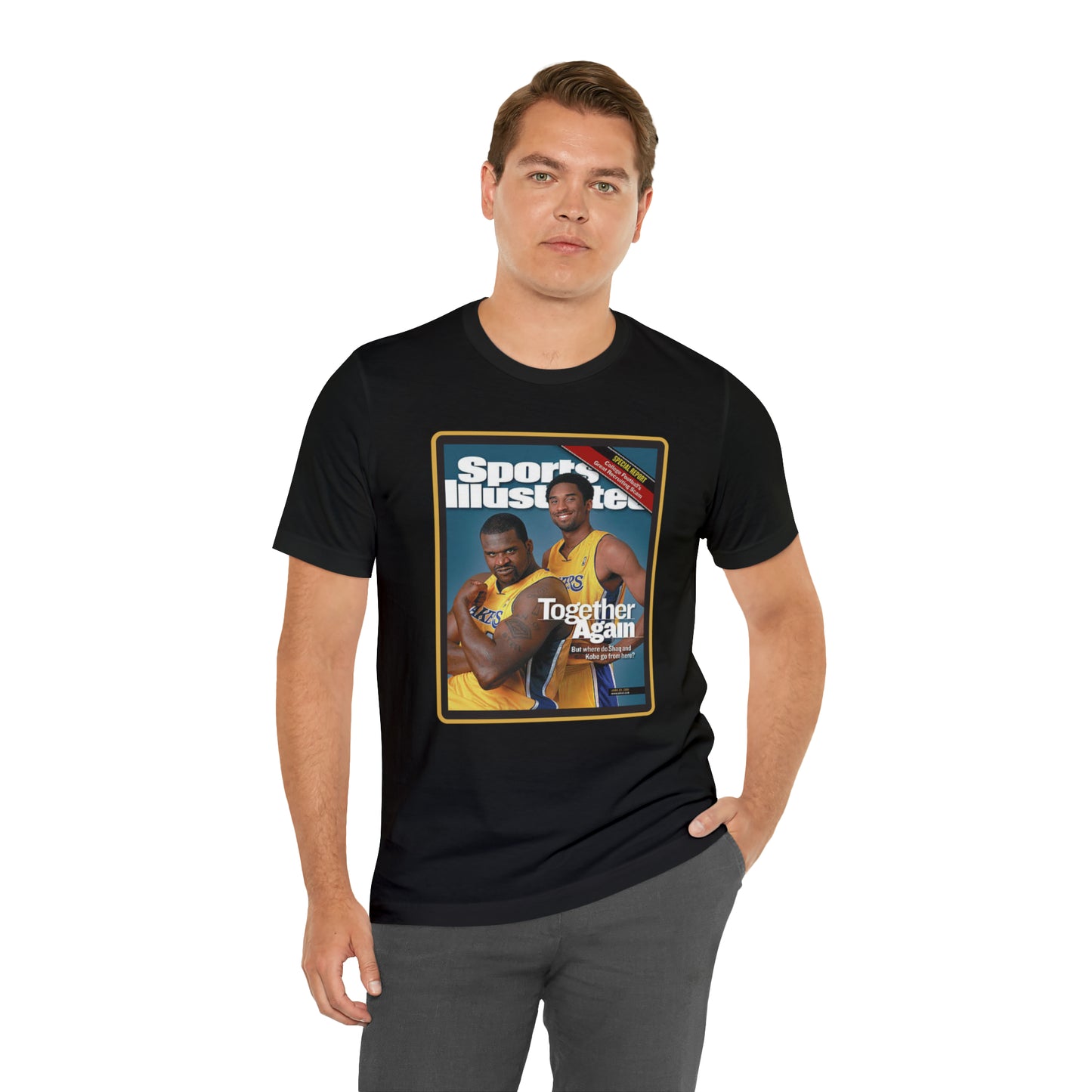 90s Throwback Lakers Kobe Shaq Sports Illustrated Magazine Unisex Jersey Short Sleeve Tee