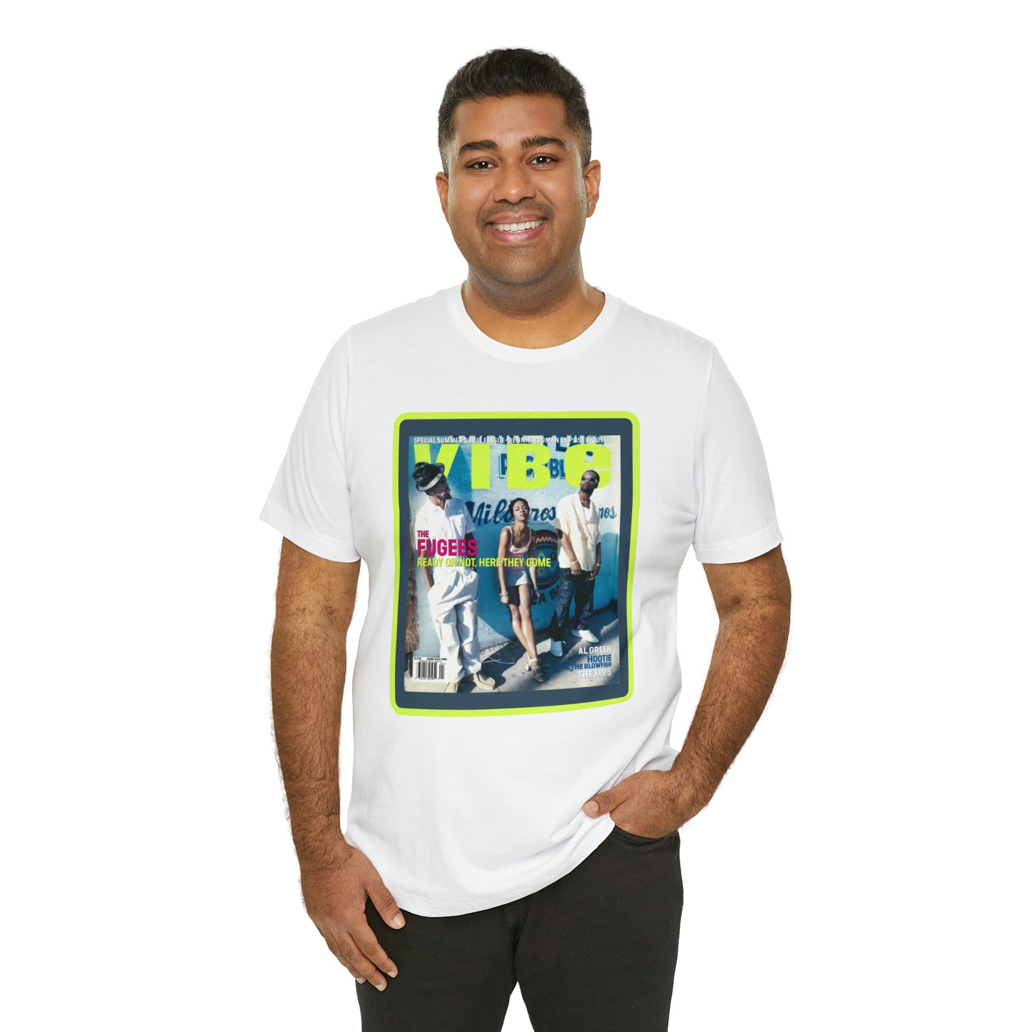 90s Throwback The Fugees Wyclef Jean, Pras Michel, and Lauryn Hill Vibe Magazine Unisex Jersey Short Sleeve Tee