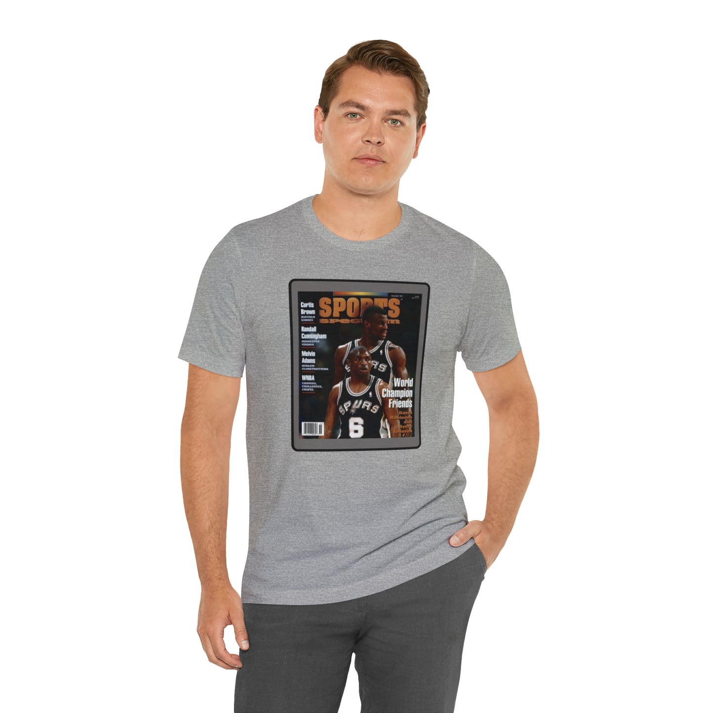 90s Throwback Spurs Basketball David Robinson Avery Johnson Sports Illustrated Unisex Jersey Short Sleeve Tee