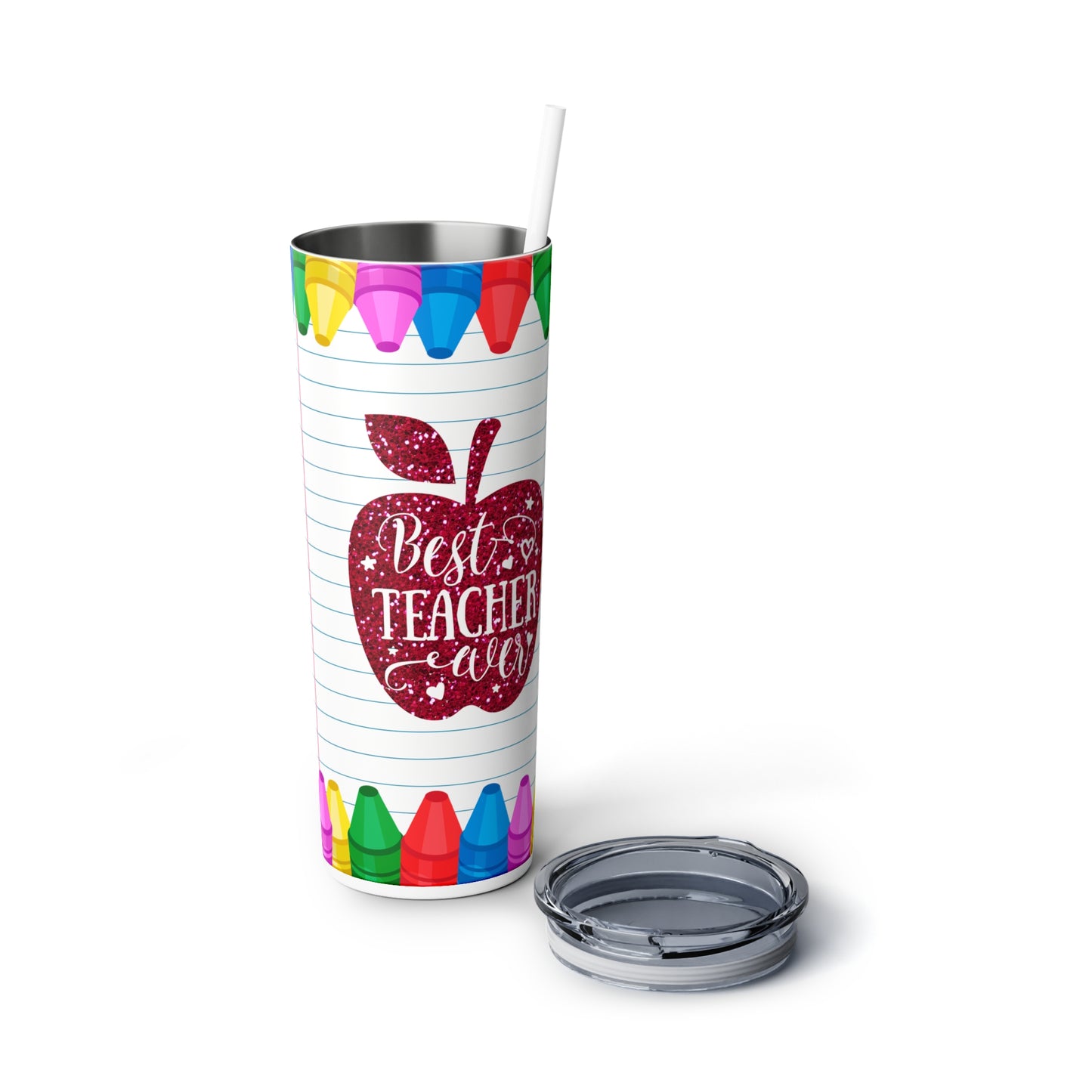 Best Teacher Ever Skinny Steel Tumbler with Straw, 20oz