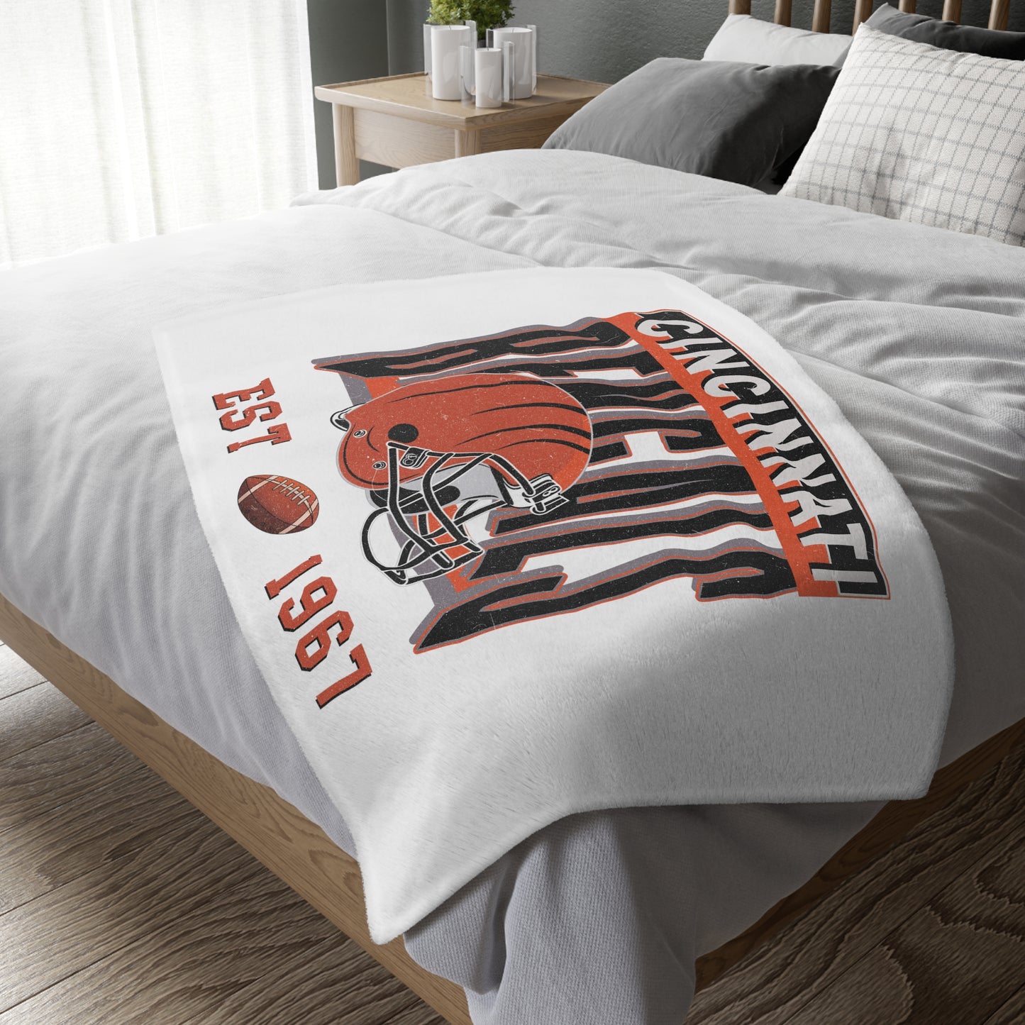 Cincinnati Football Velveteen Minky Throw Blanket