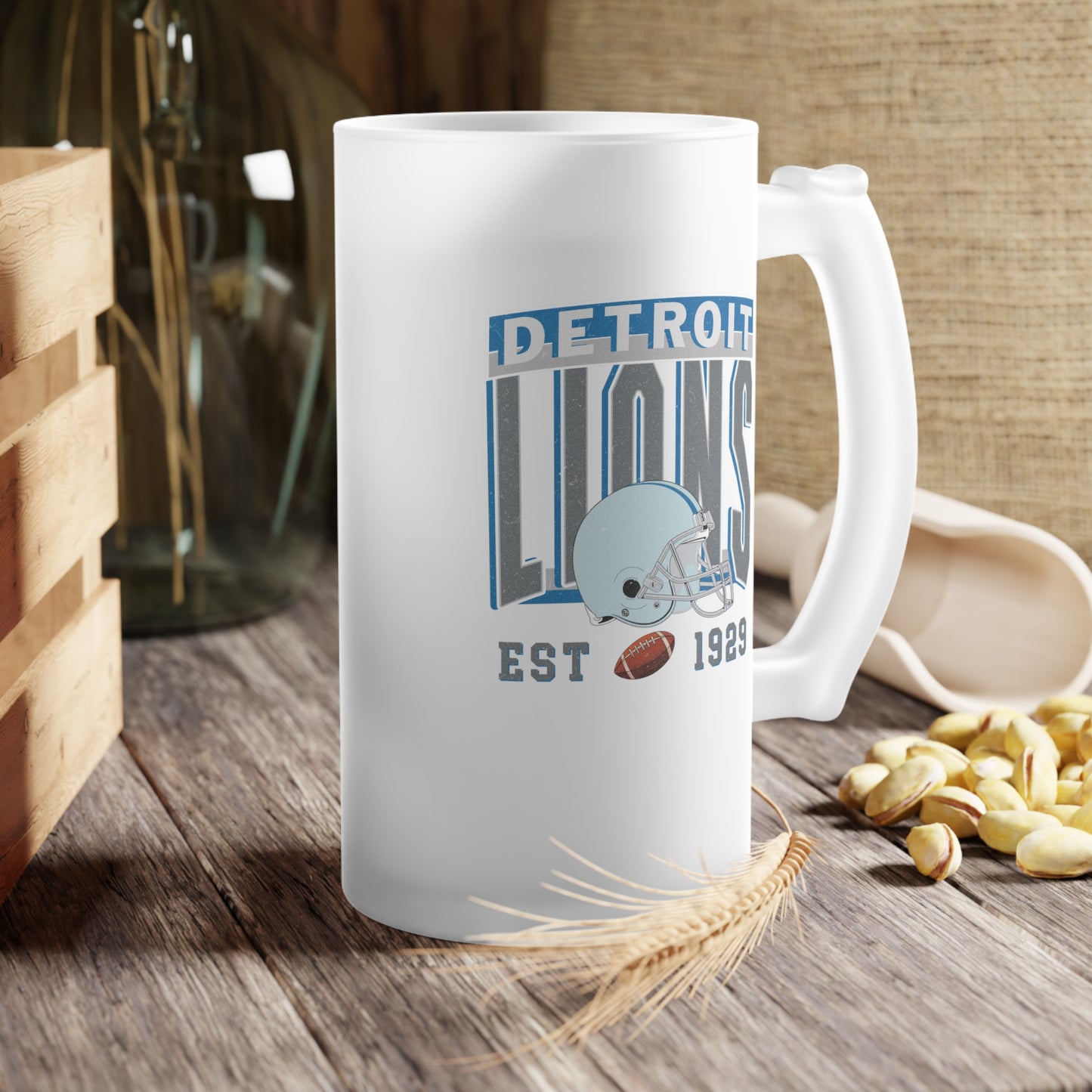 Detroit Football Frosted Glass Beer Mug