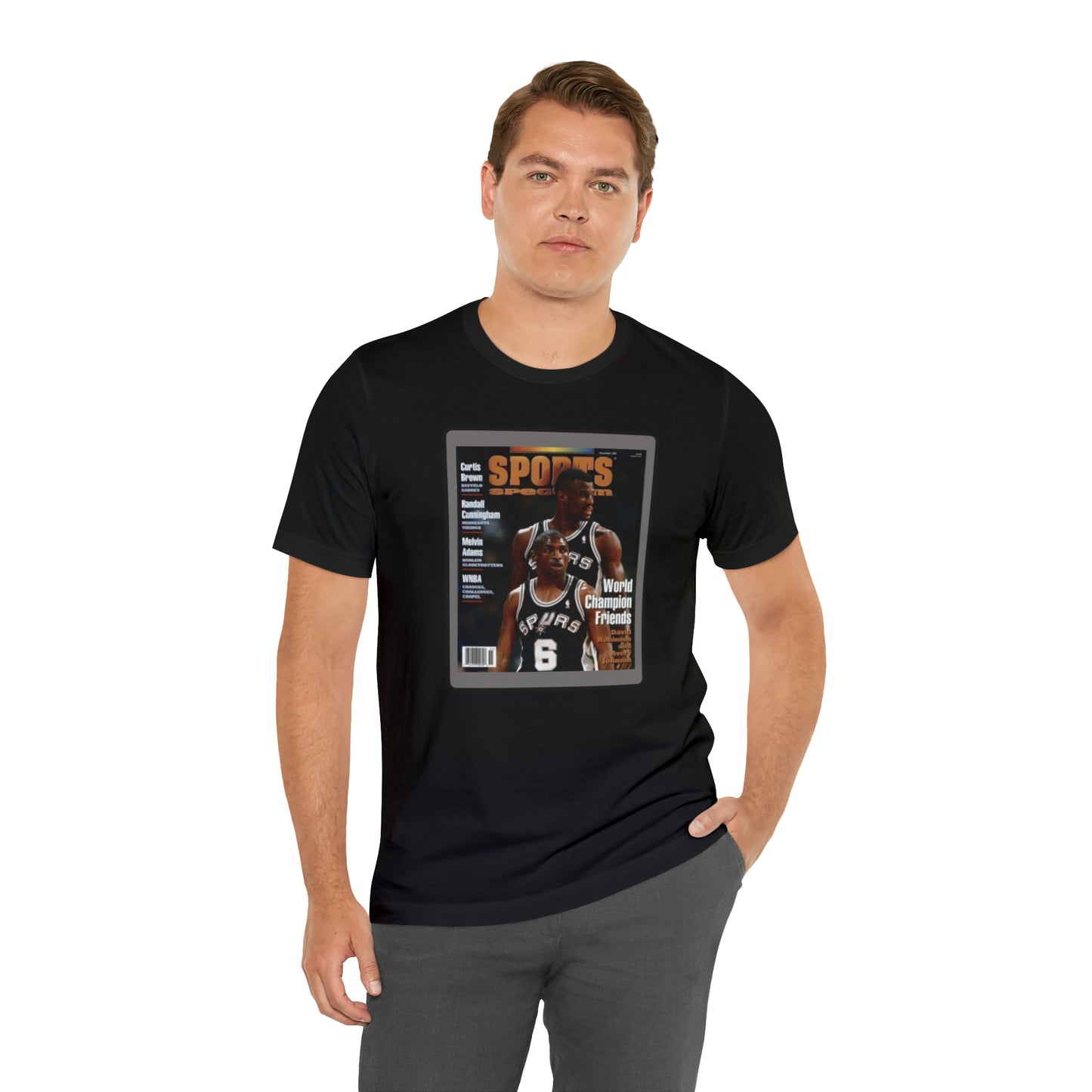 90s Throwback Spurs Basketball David Robinson Avery Johnson Sports Illustrated Unisex Jersey Short Sleeve Tee