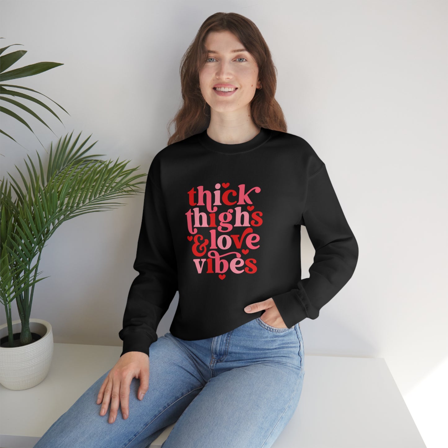 Thick Thighs Love Vibes Valentines Day Unisex Heavy Blend Crewneck Sweatshirt
