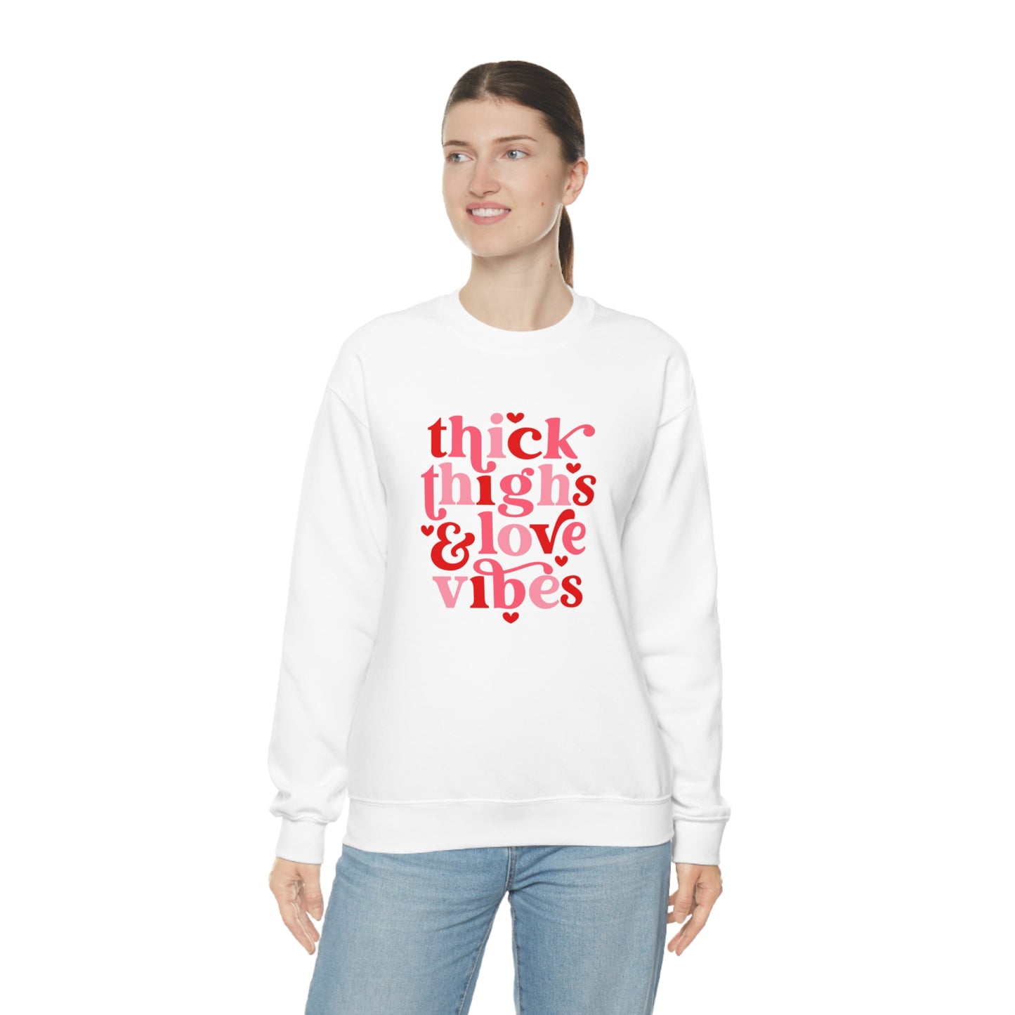 Thick Thighs Love Vibes Valentines Day Unisex Heavy Blend Crewneck Sweatshirt