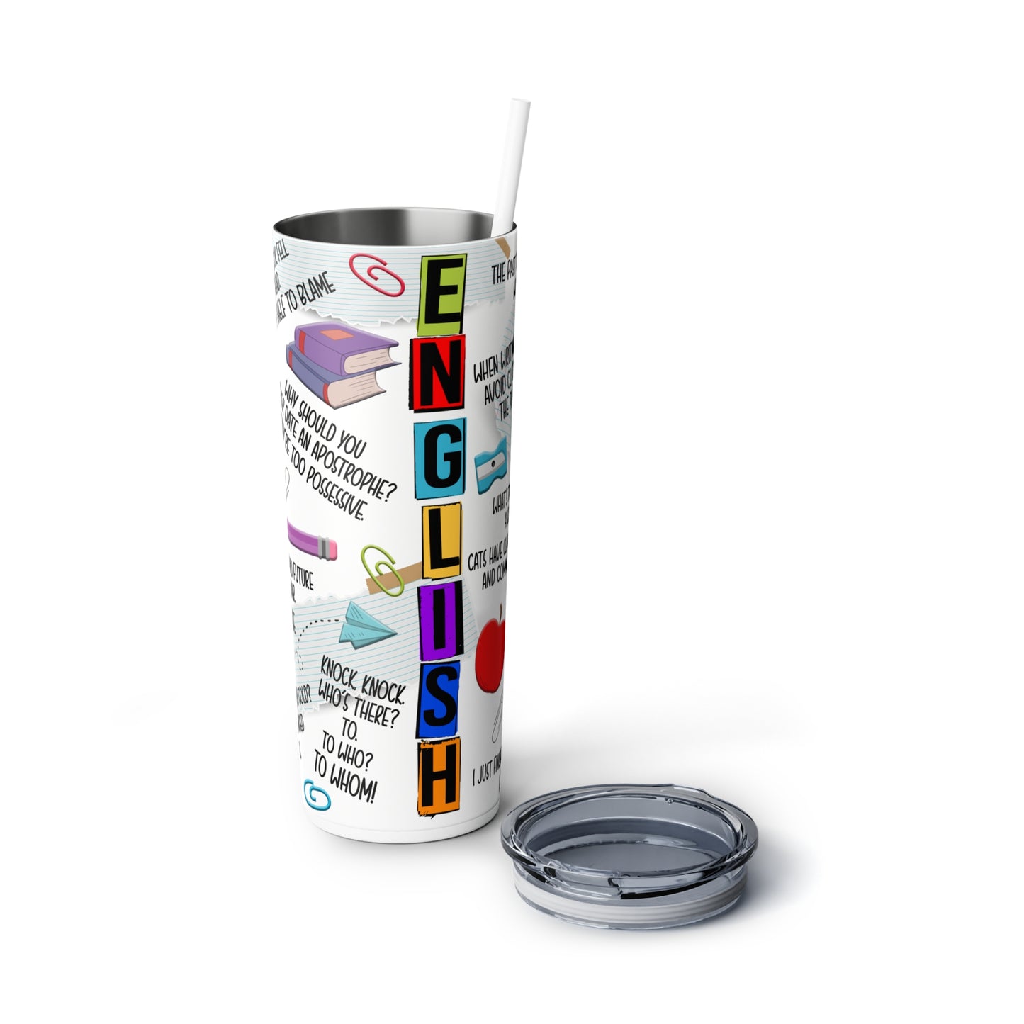 English Teacher Skinny Steel Tumbler with Straw, 20oz