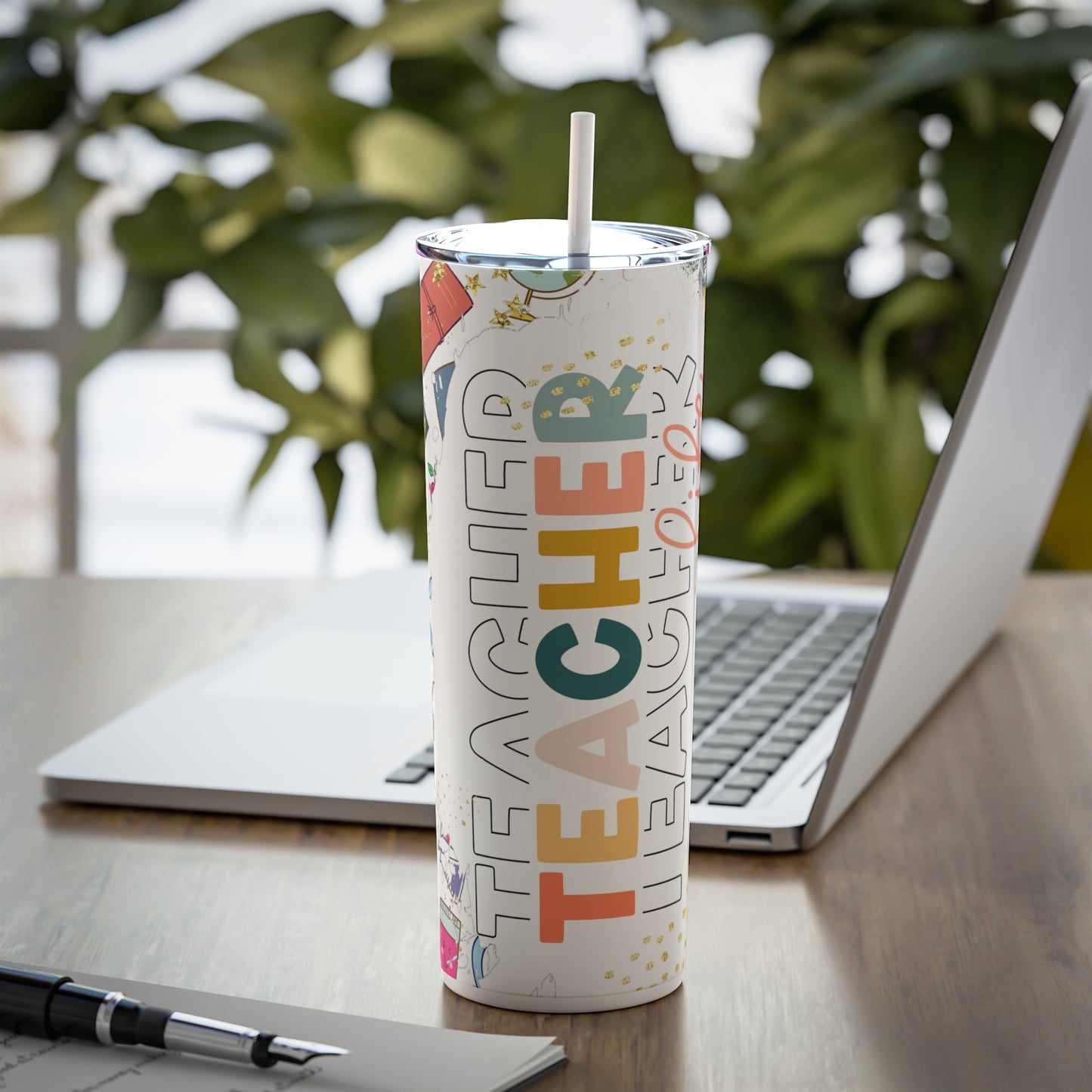 Teacher Life Skinny Steel Tumbler with Straw, 20oz