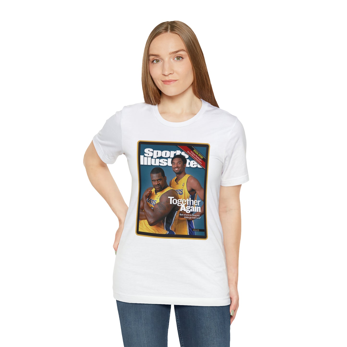 90s Throwback Lakers Kobe Shaq Sports Illustrated Magazine Unisex Jersey Short Sleeve Tee