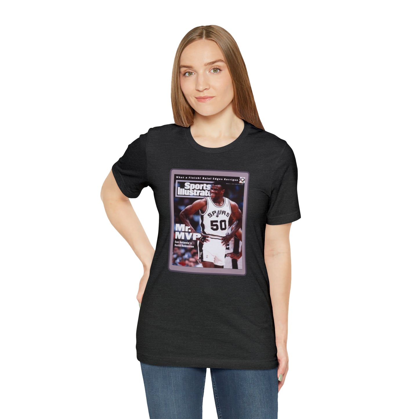 90s Throwback Spurs Basketball David Robinson Sports Illustrated Unisex Jersey Short Sleeve Tee