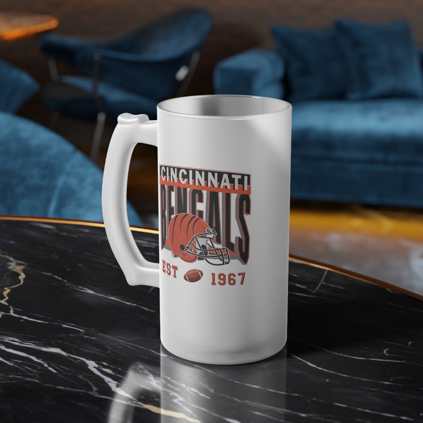 Cincinnati Football Frosted Glass Beer Mug