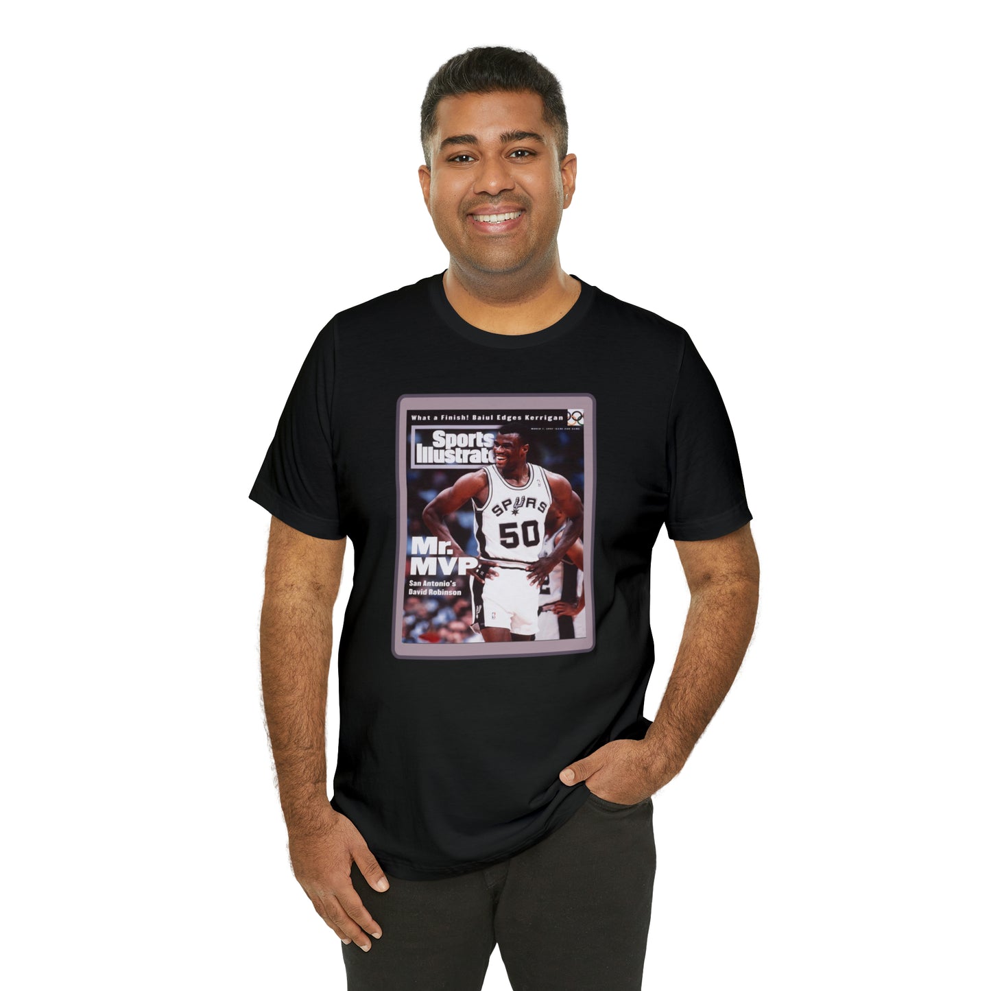 90s Throwback Spurs Basketball David Robinson Sports Illustrated Unisex Jersey Short Sleeve Tee