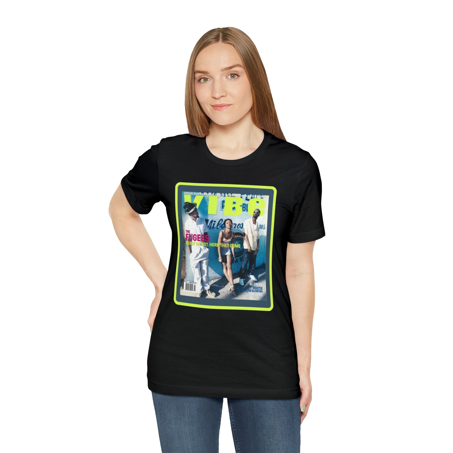90s Throwback The Fugees Wyclef Jean, Pras Michel, and Lauryn Hill Vibe Magazine Unisex Jersey Short Sleeve Tee