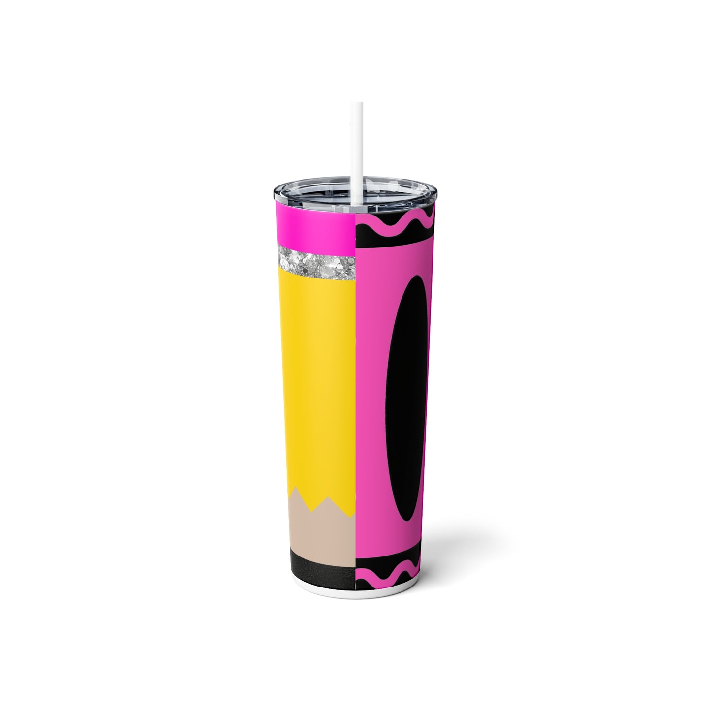 Teacher School Supply - Pink Skinny Steel Tumbler with Straw, 20oz