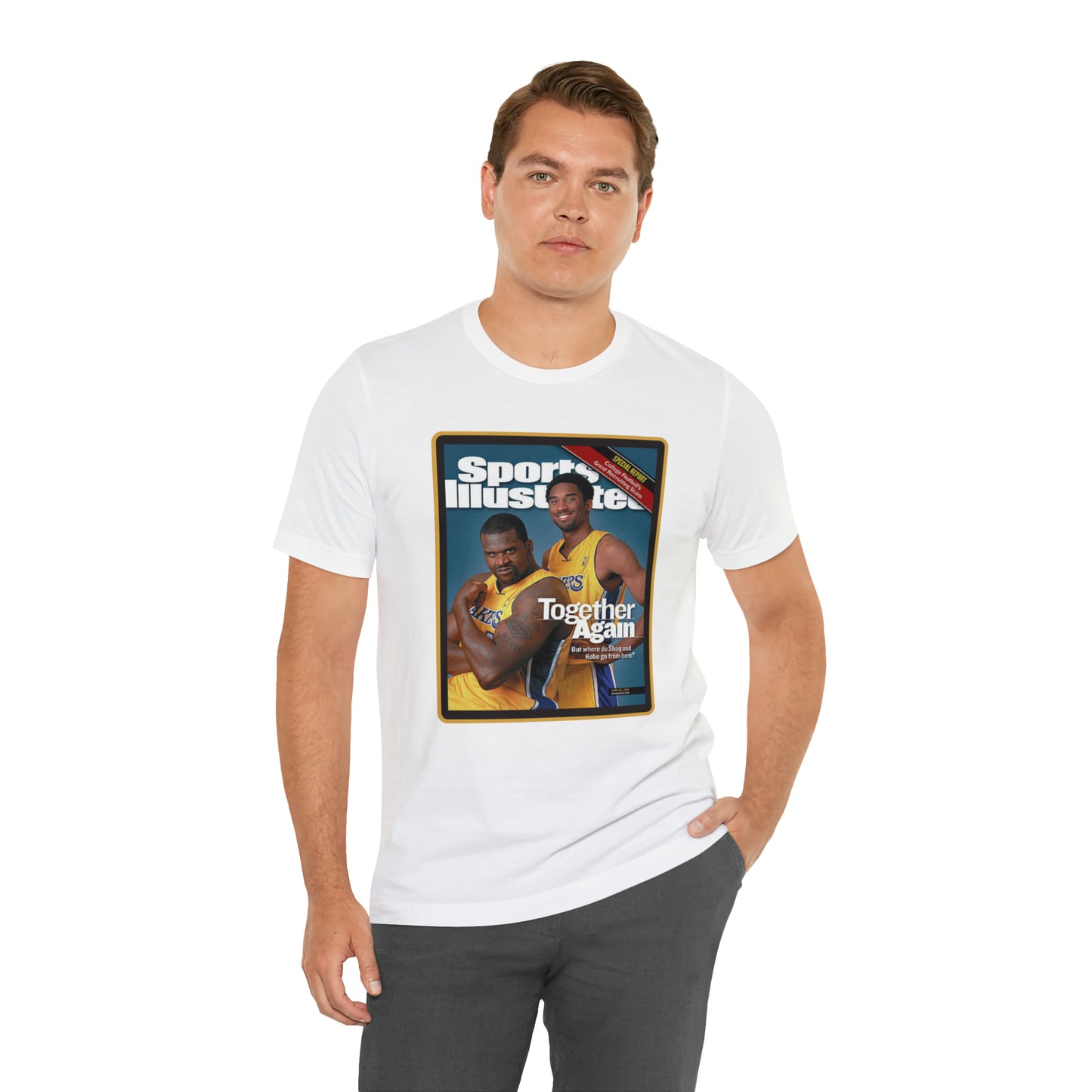 90s Throwback Lakers Kobe Shaq Sports Illustrated Magazine Unisex Jersey Short Sleeve Tee