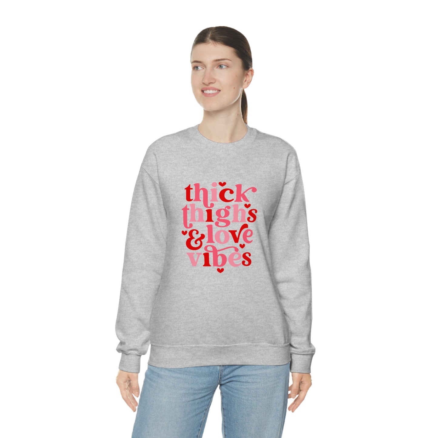 Thick Thighs Love Vibes Valentines Day Unisex Heavy Blend Crewneck Sweatshirt