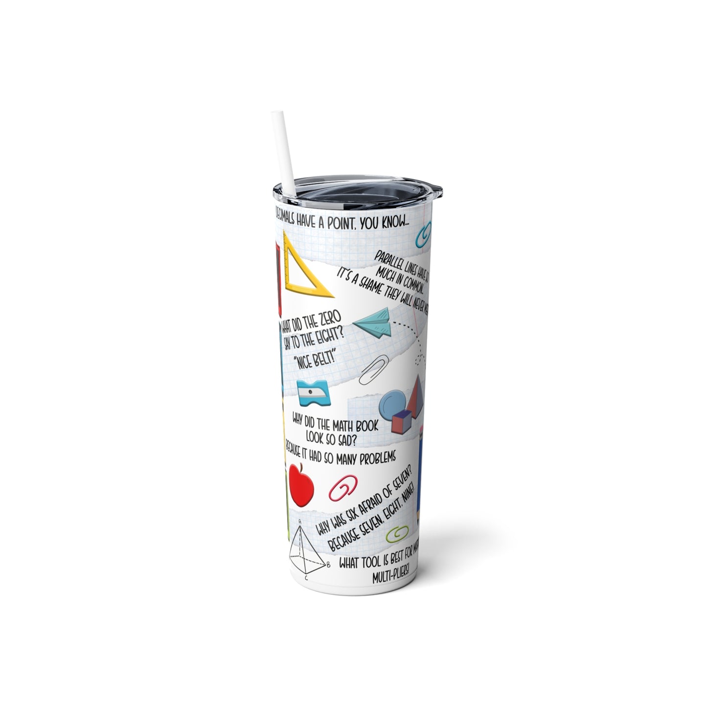 Math Teacher Skinny Steel Tumbler with Straw, 20oz