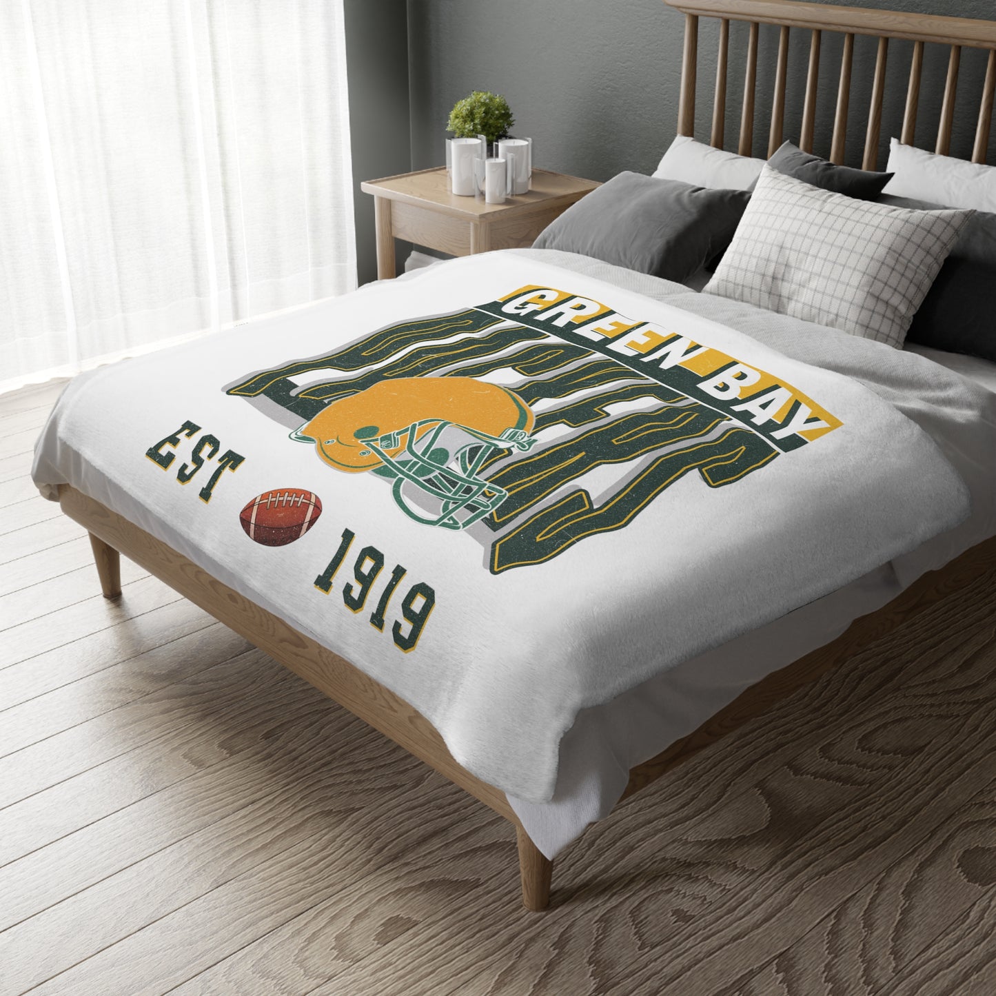 Green Bay Football Velveteen Minky Throw Blanket