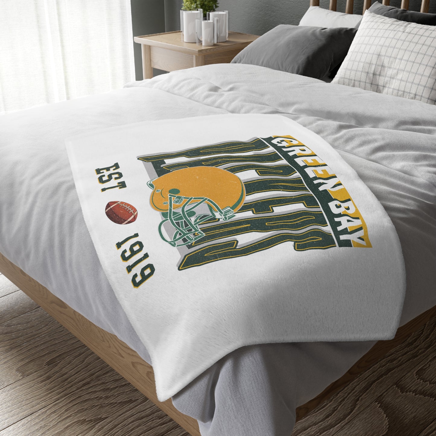 Green Bay Football Velveteen Minky Throw Blanket