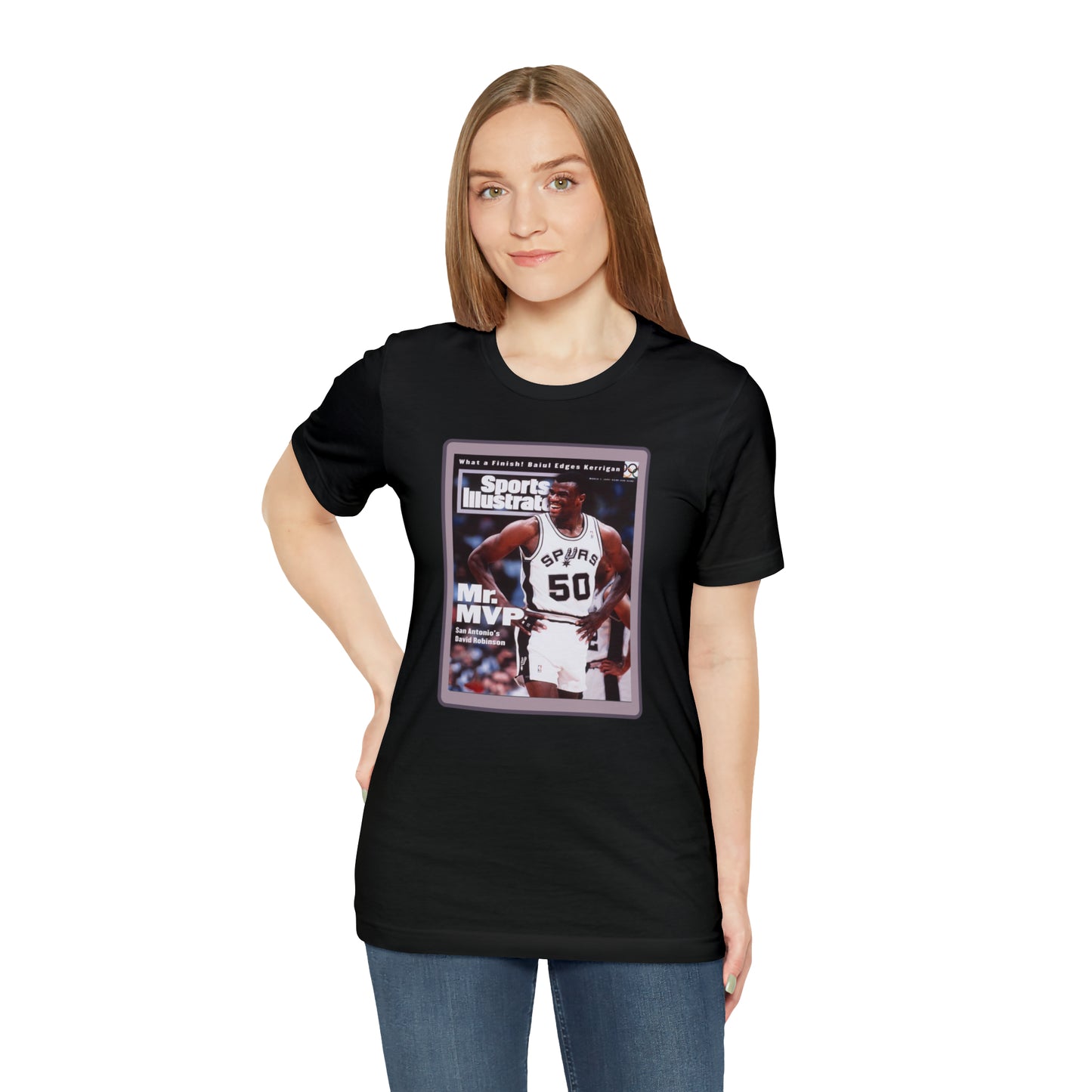 90s Throwback Spurs Basketball David Robinson Sports Illustrated Unisex Jersey Short Sleeve Tee