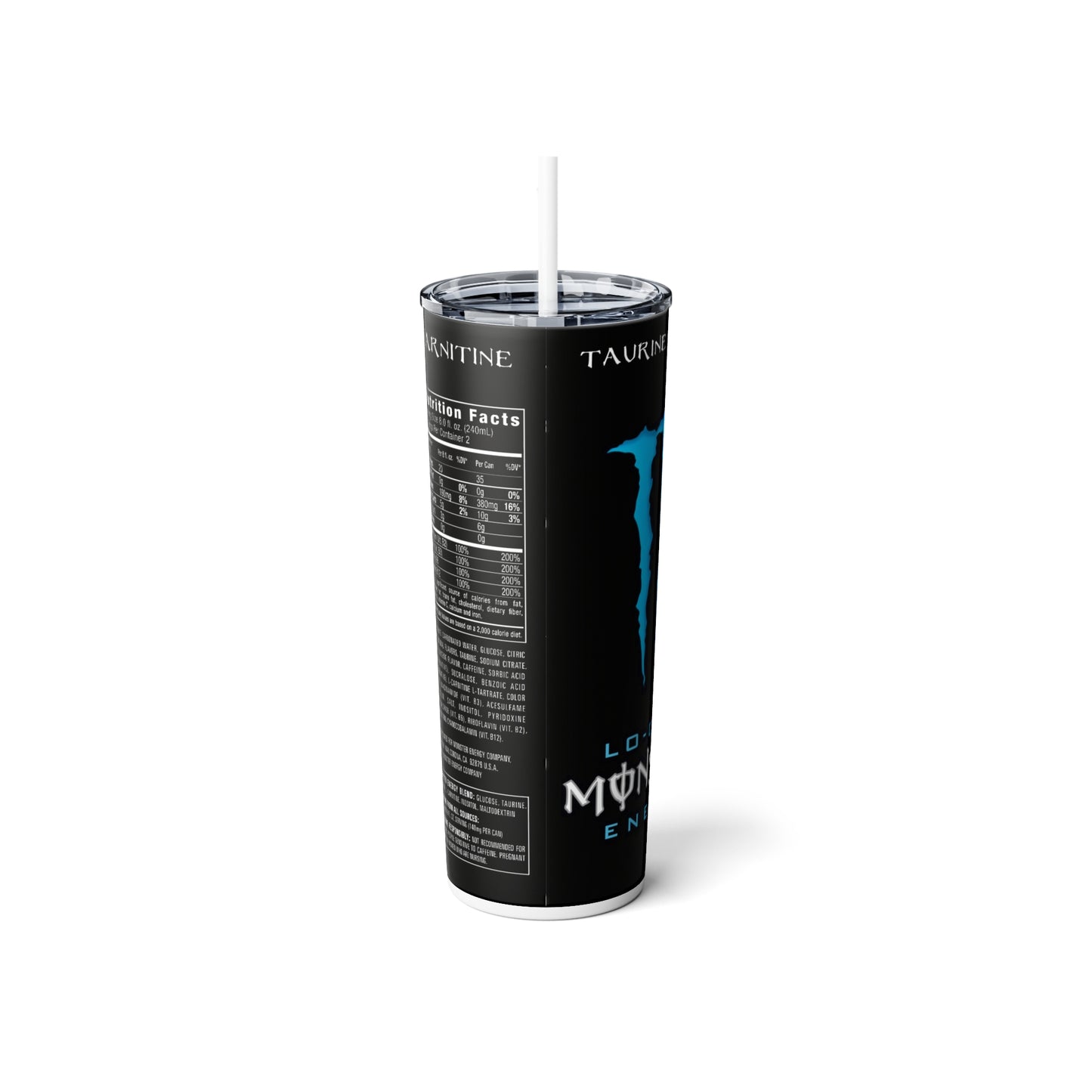 Energy Drink Inspired Skinny Steel Tumbler with Straw, 20oz