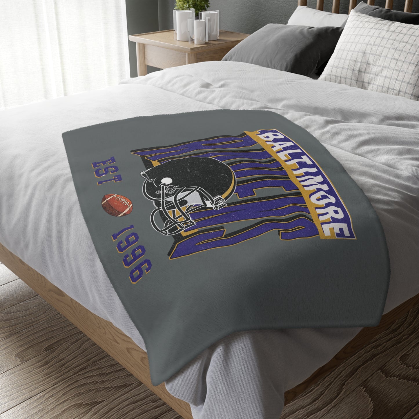 Baltimore Football Velveteen Minky Throw Blanket
