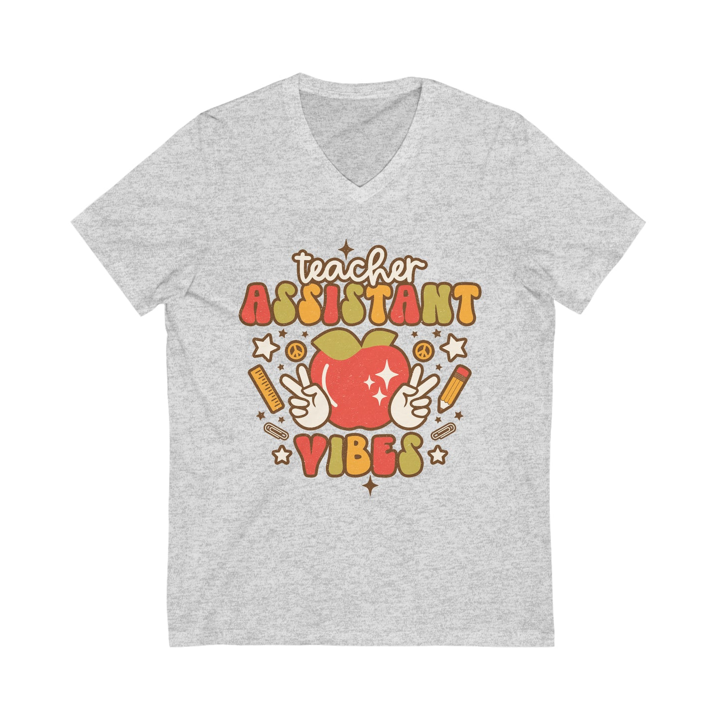 Teacher Assistant Vibes Unisex Jersey Short Sleeve V-Neck Tee