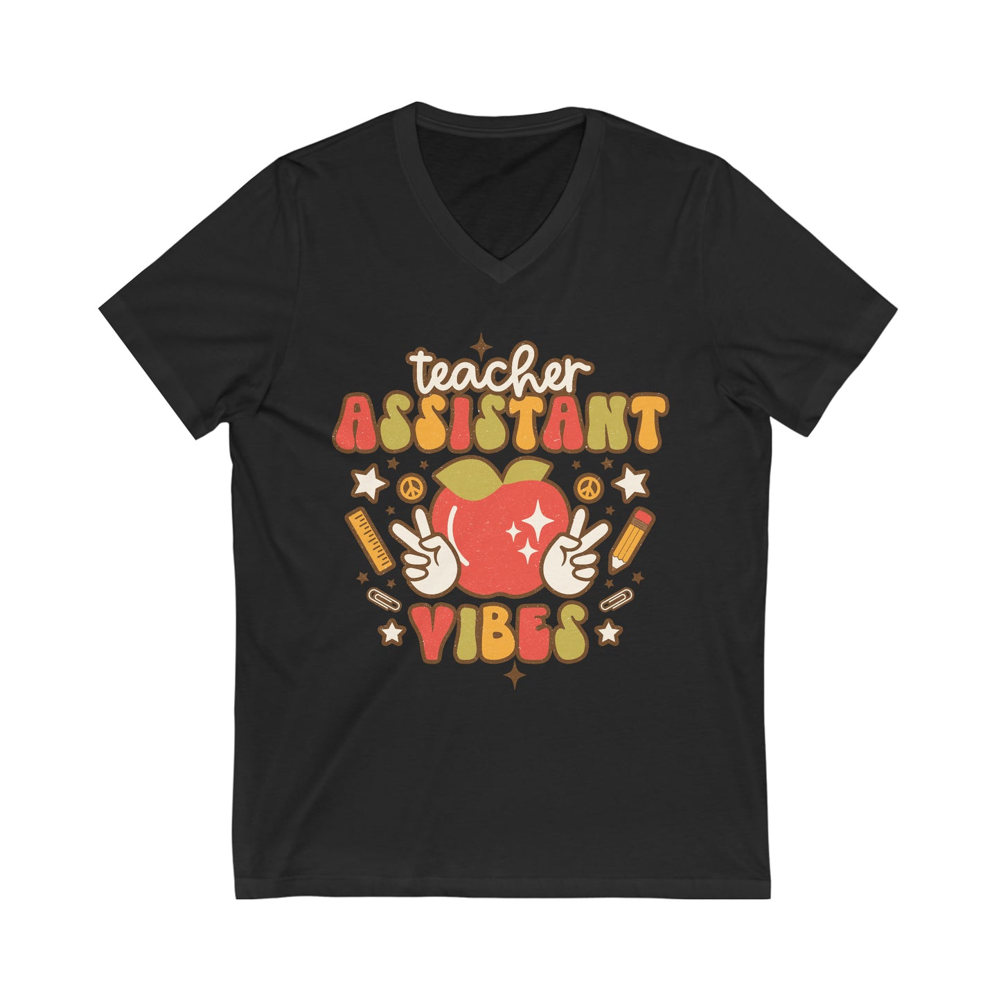 Teacher Assistant Vibes Unisex Jersey Short Sleeve V-Neck Tee