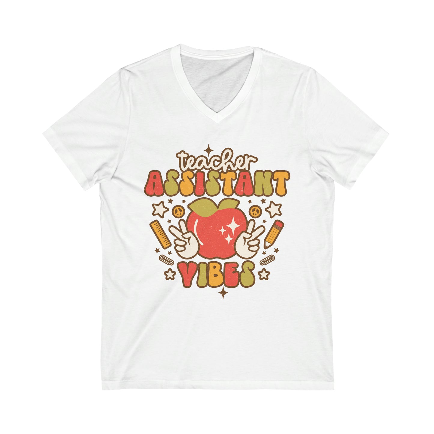 Teacher Assistant Vibes Unisex Jersey Short Sleeve V-Neck Tee