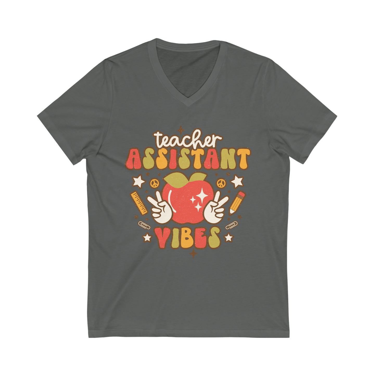 Teacher Assistant Vibes Unisex Jersey Short Sleeve V-Neck Tee