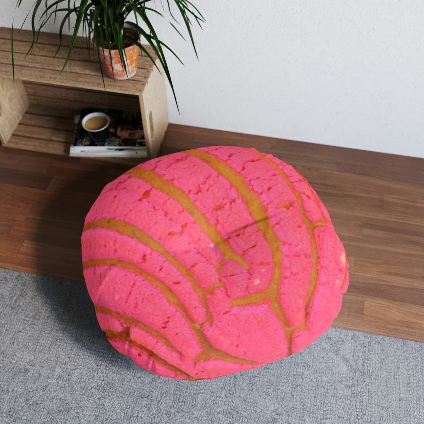 Pink Concha Tufted Floor Pillow, Round
