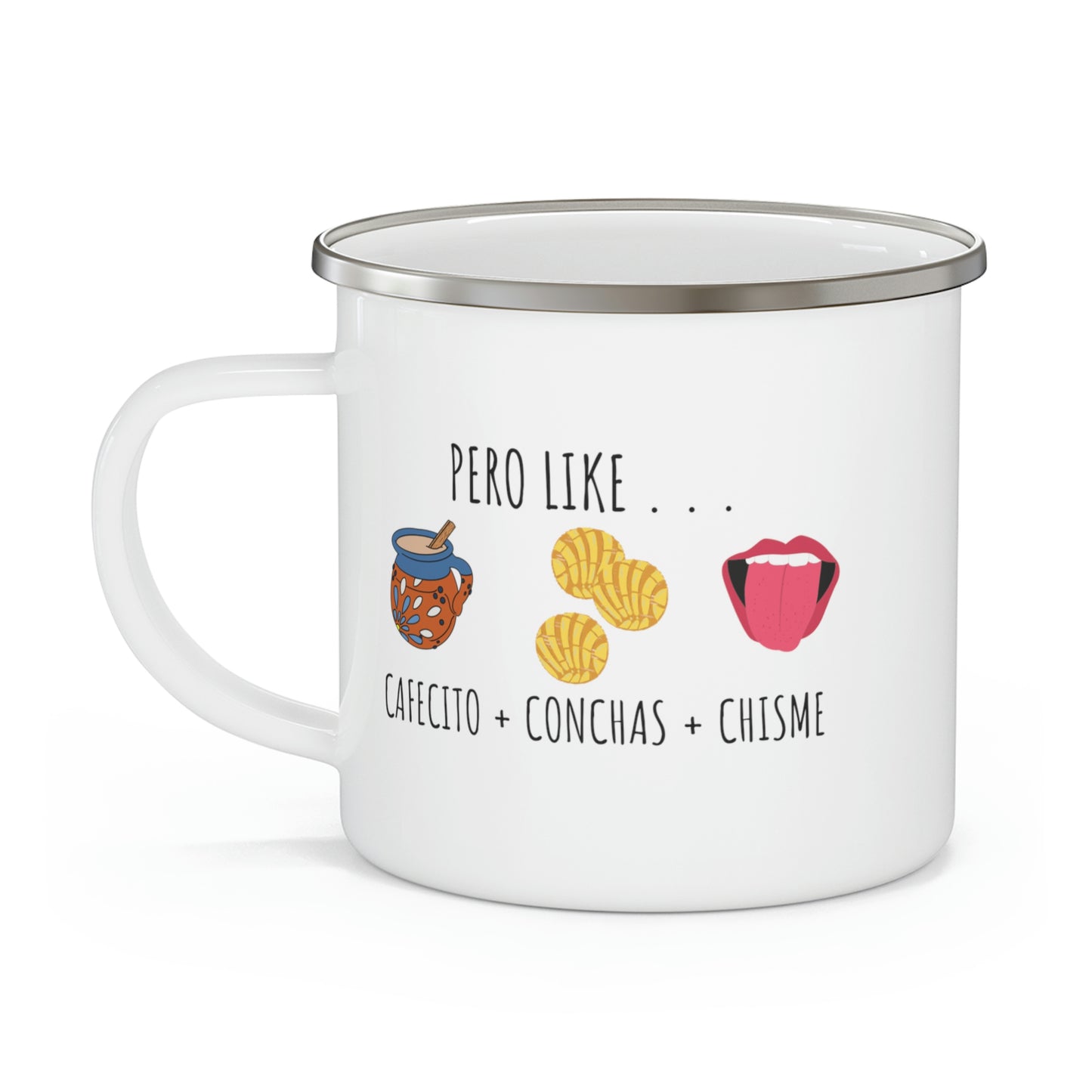 Coffee, Conchas, & Chisme | Enamel Camping Coffee Mug