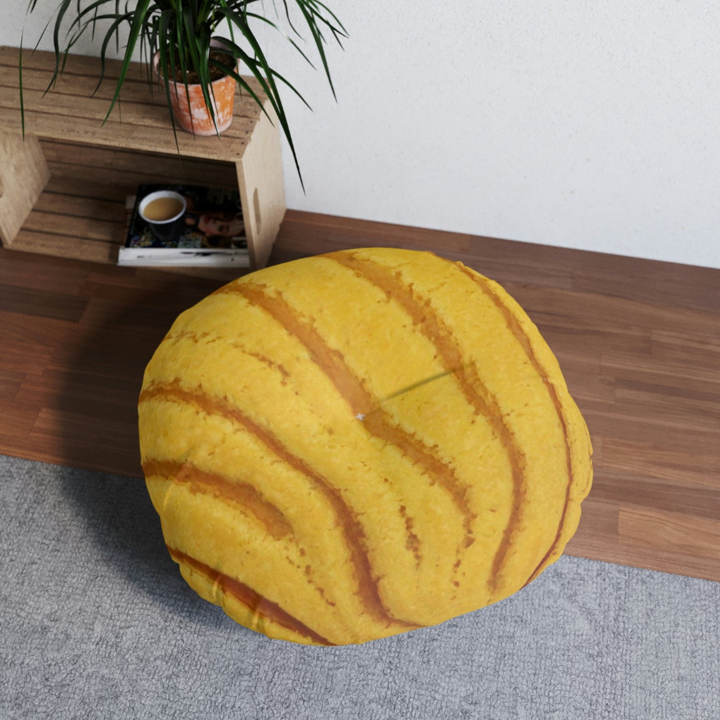 Yellow Concha Tufted Floor Pillow, Round