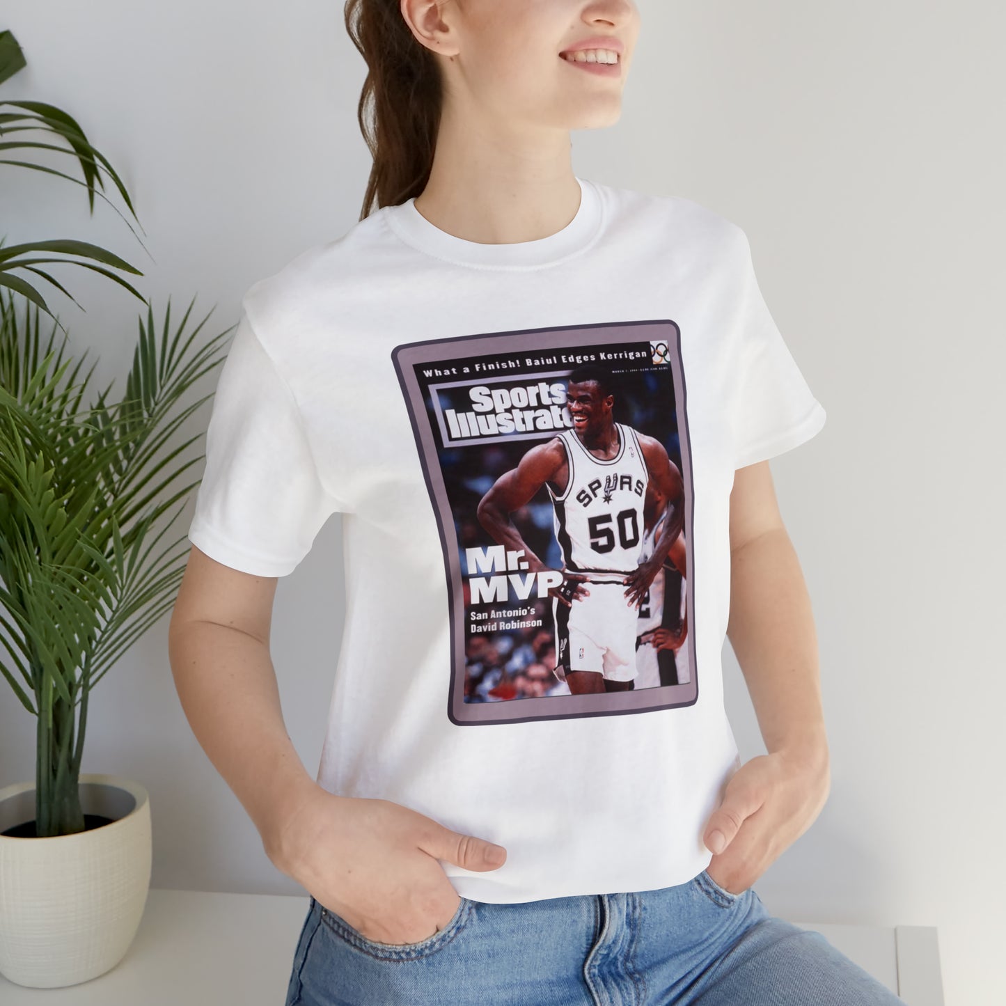 90s Throwback Spurs Basketball David Robinson Sports Illustrated Unisex Jersey Short Sleeve Tee