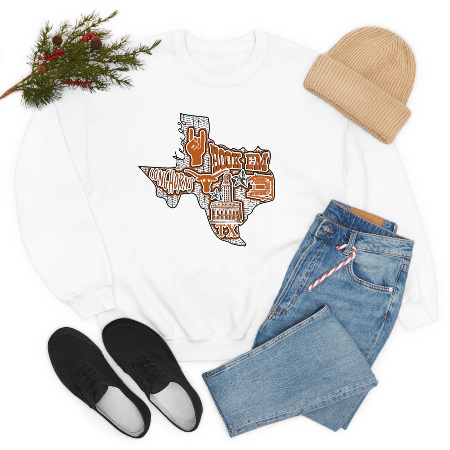 UT Hook Em Austin Texas Longhorn Football Unisex Heavy Blend Crewneck Sweatshirt