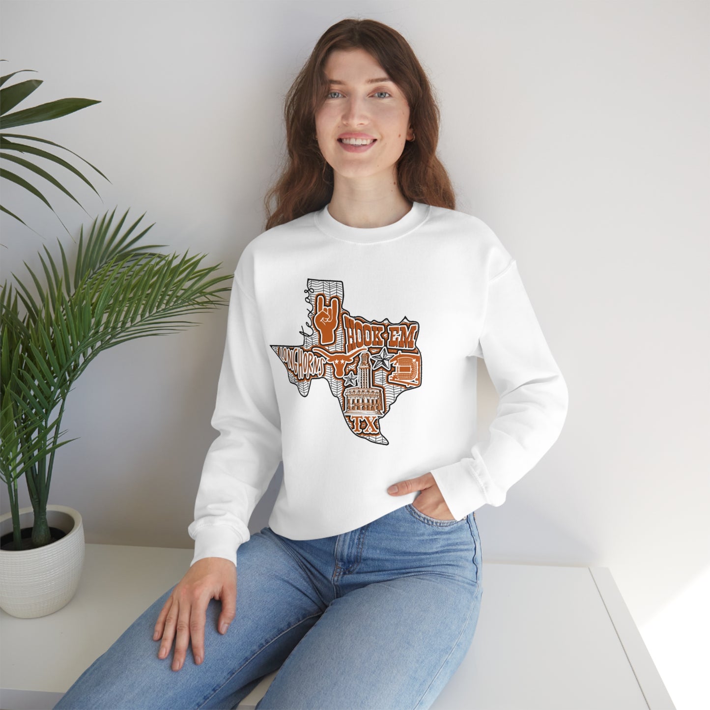 UT Hook Em Austin Texas Longhorn Football Unisex Heavy Blend Crewneck Sweatshirt