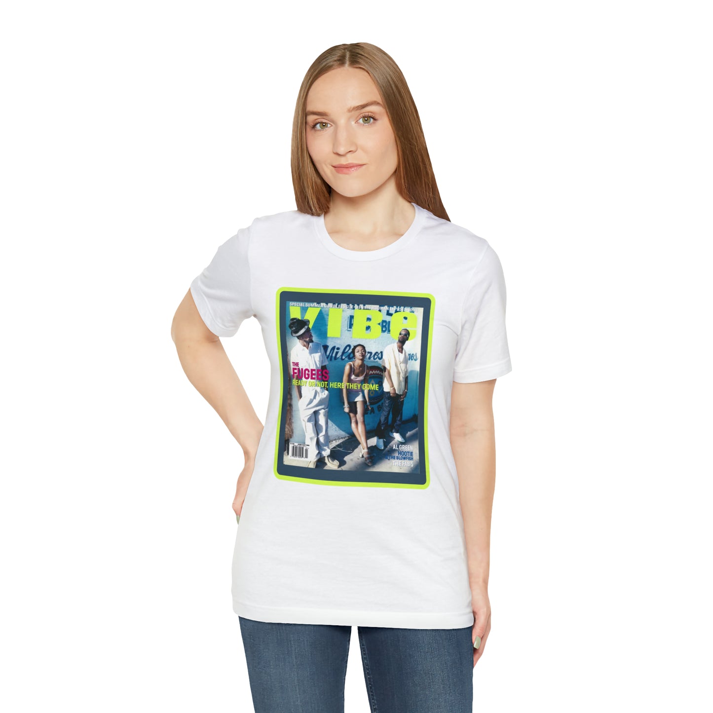 90s Throwback The Fugees Wyclef Jean, Pras Michel, and Lauryn Hill Vibe Magazine Unisex Jersey Short Sleeve Tee