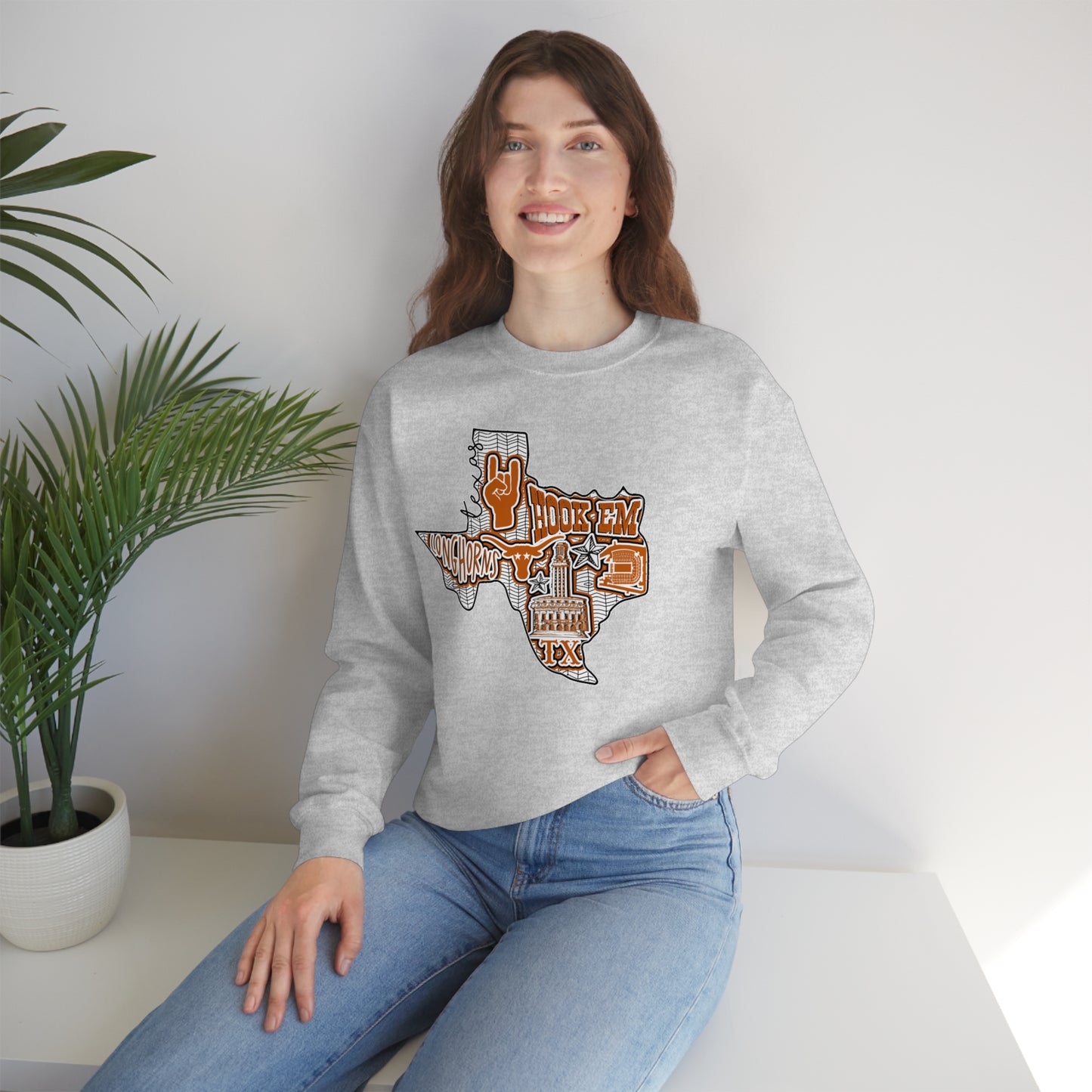 UT Hook Em Austin Texas Longhorn Football Unisex Heavy Blend Crewneck Sweatshirt