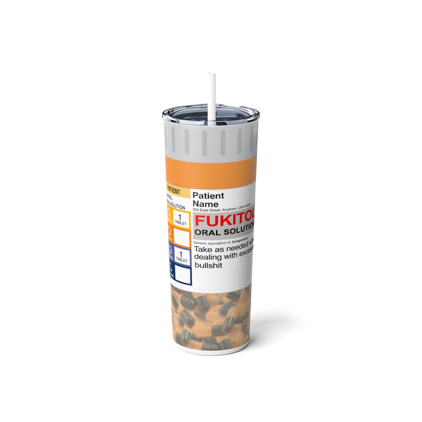 Fukitol Prescription Skinny Steel Tumbler with Straw, 20oz