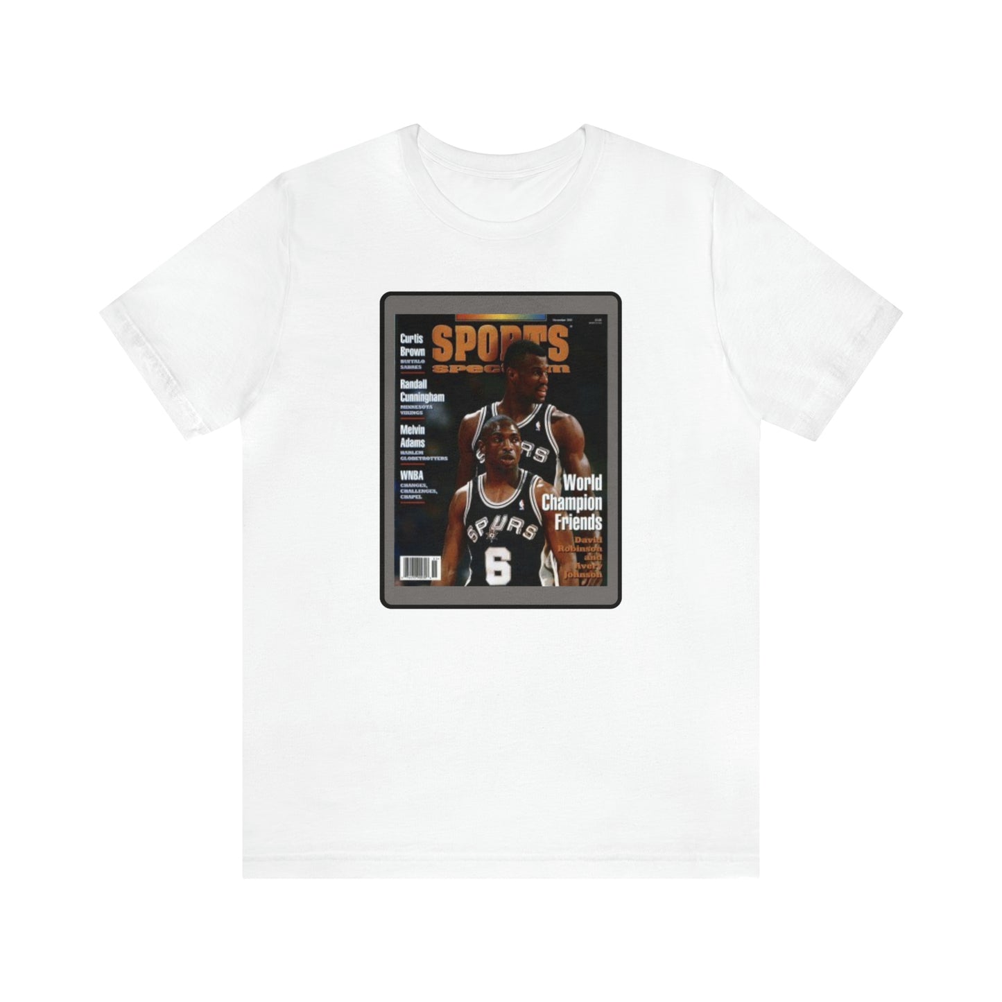 90s Throwback Spurs Basketball David Robinson Avery Johnson Sports Illustrated Unisex Jersey Short Sleeve Tee