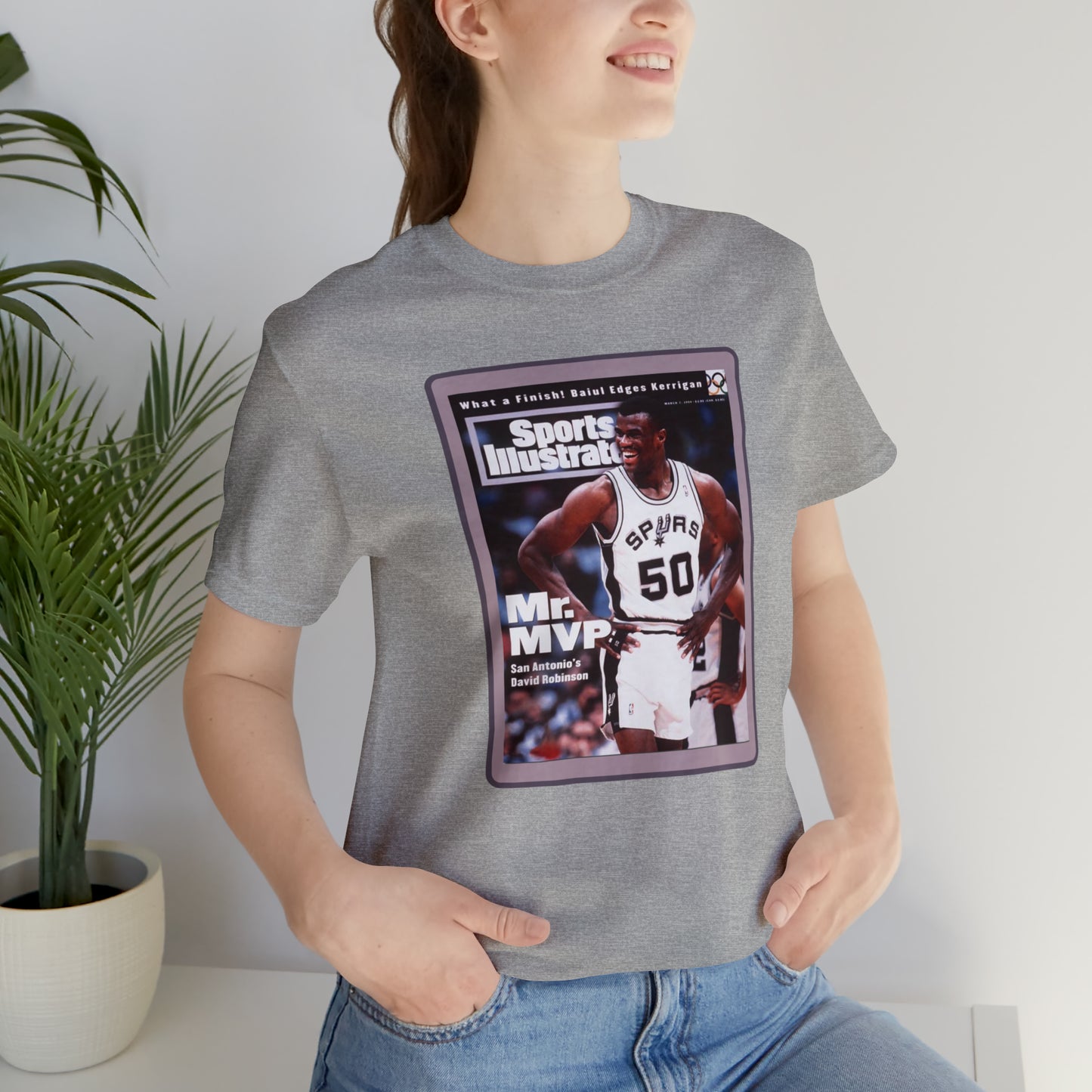 90s Throwback Spurs Basketball David Robinson Sports Illustrated Unisex Jersey Short Sleeve Tee